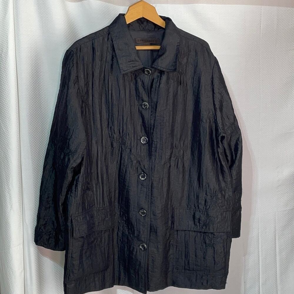 Democracy 2x black polyester/nylon boxy jacket patch pockets euc lined vintage